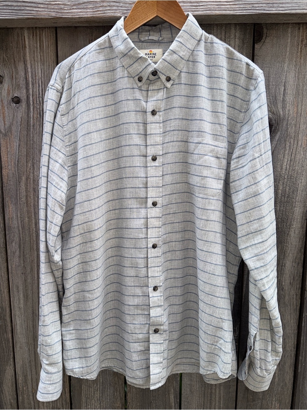 MARINE Layer Stripe Button Front Long Sleeve Shirt Size Large - Picture 4 of 7
